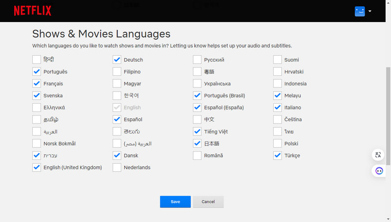 change audio and subtitles language on netflix web