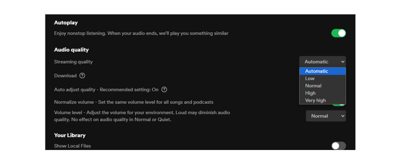 change spotify streaming quality