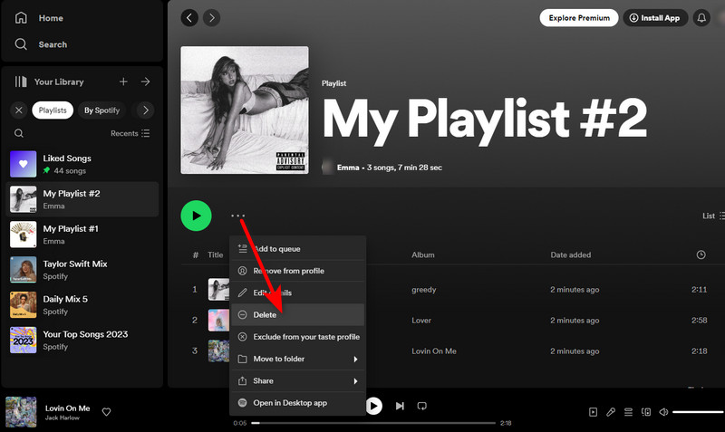 delete spotify playlist on desktop computer