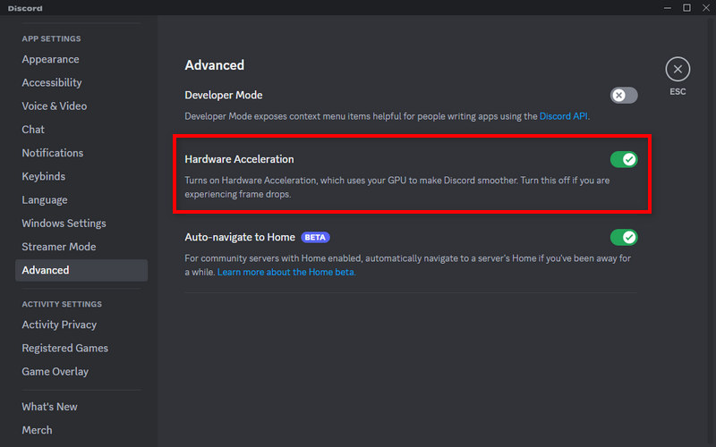disable hardware acceleration on discord