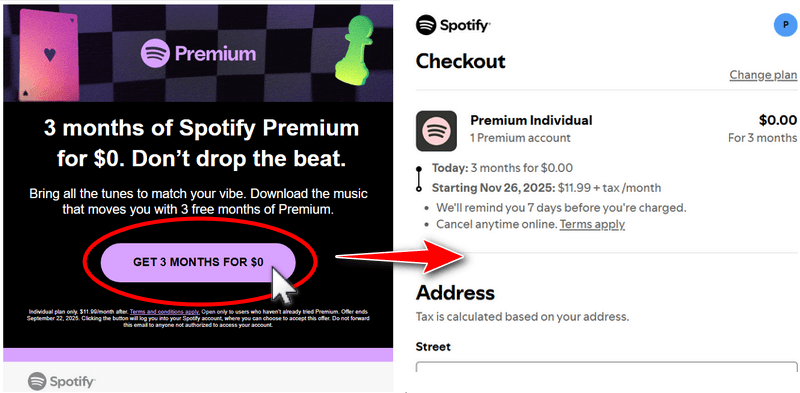 how to get spotify premium free 3 months from email