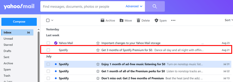 spotify premium free 3 months from email