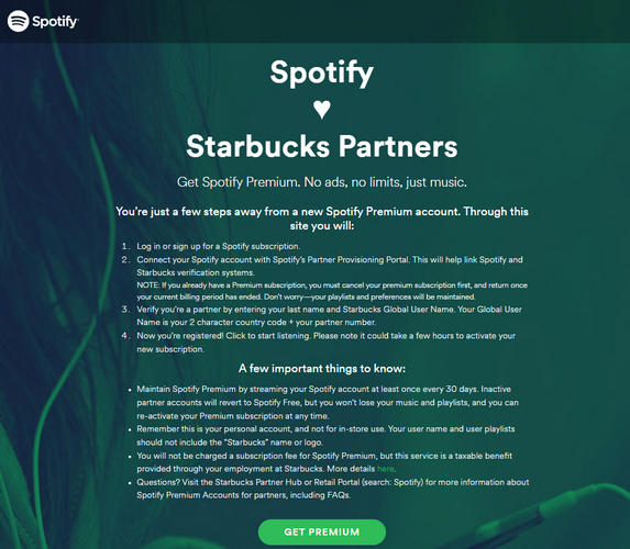 spotify premium free from starbucks