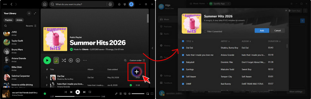 choose the songs to download