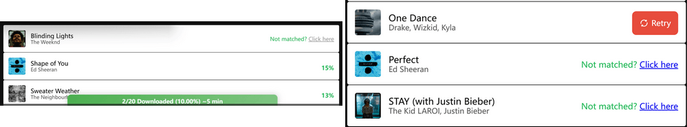 spotdown playlist tracks stuck on not matched retry
