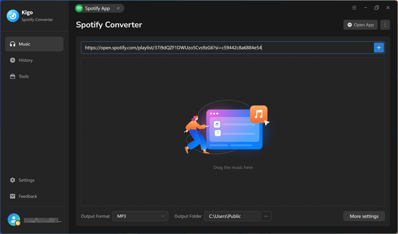 copy and paste spotify url to kigo spotify converter