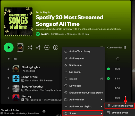 copy spotify playlist url