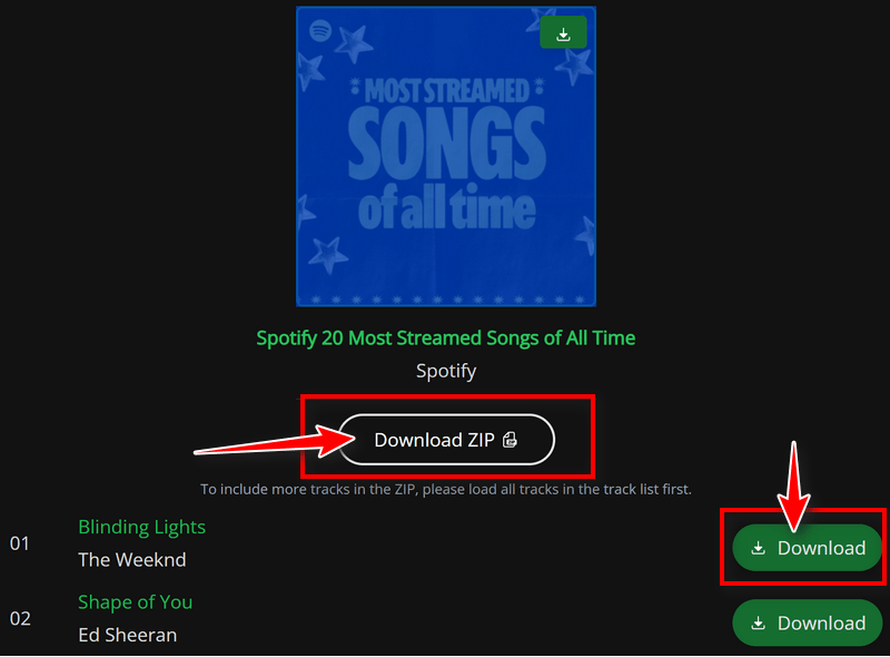 choose to download as zip or download individual track