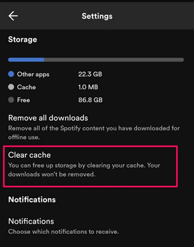clear cache on Spotify