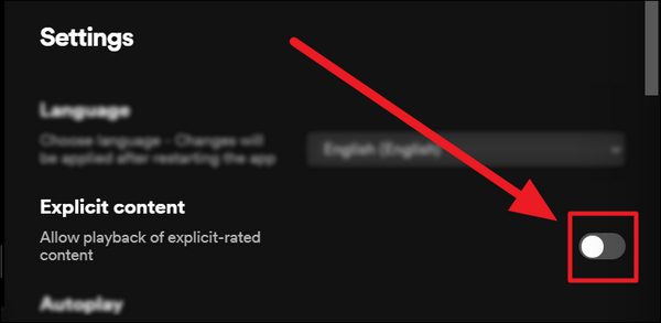 adjust explicit content setting on Spotify