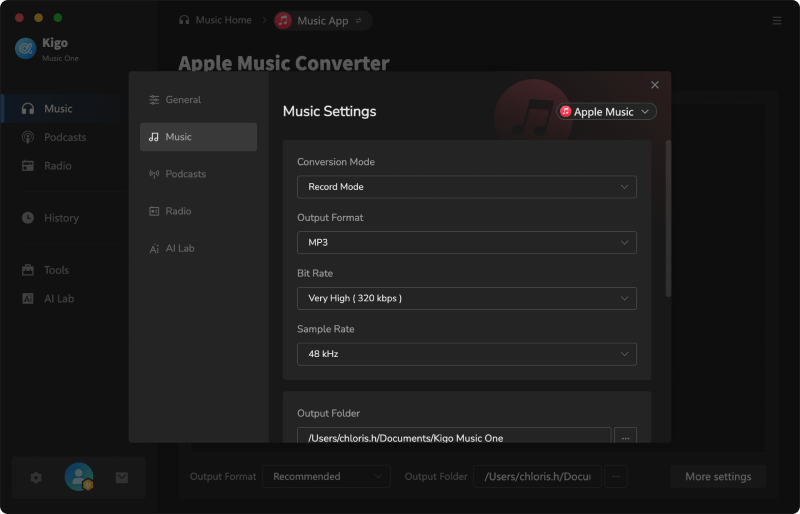 choose the output settings