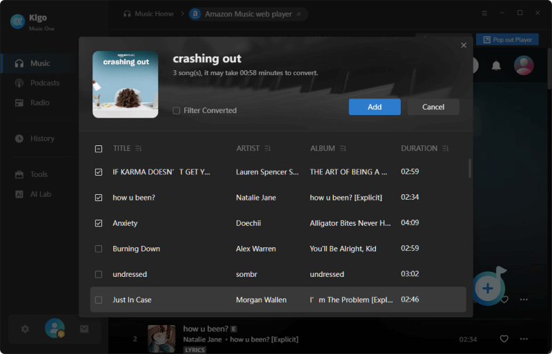 choose amazon music songs to download