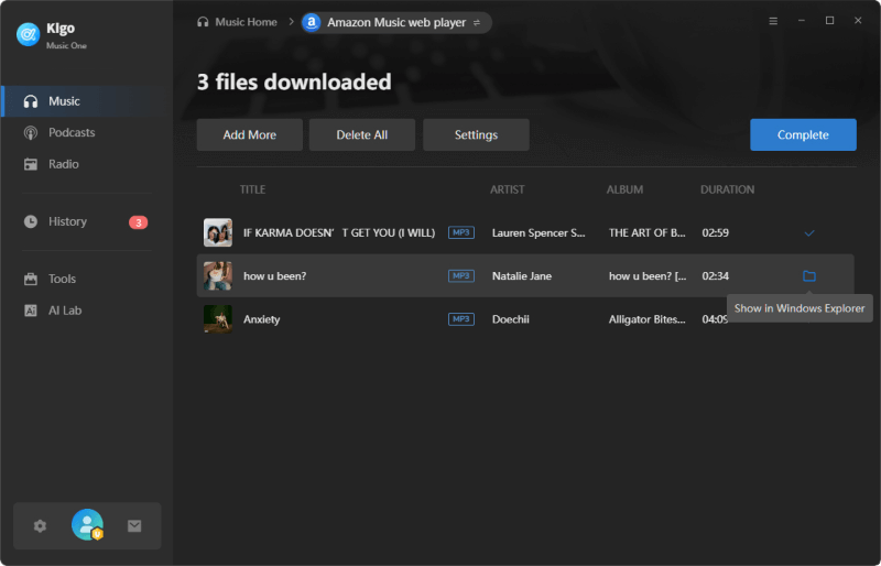 find downloaded amazon music songs