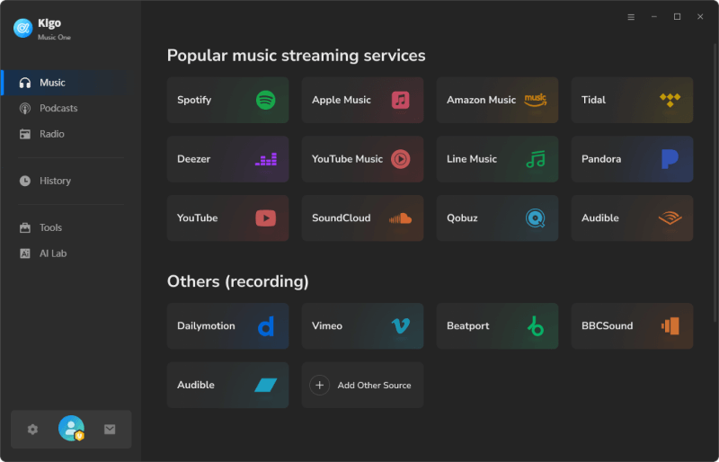 Home screen of Kigo Music One