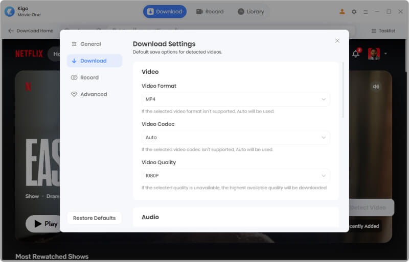 choose the output settings