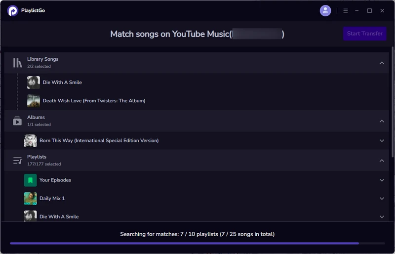 select music to transfer
