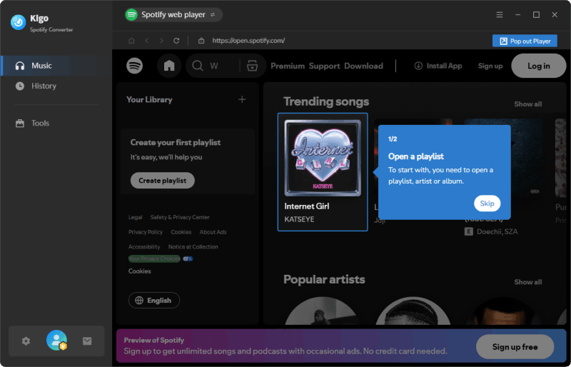 kigo spotify converter web player source