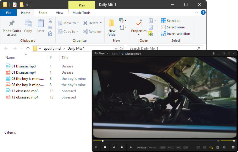 play spotify music video via media player
