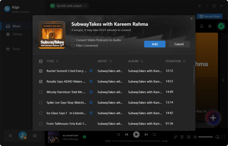 select the video episode of spotify