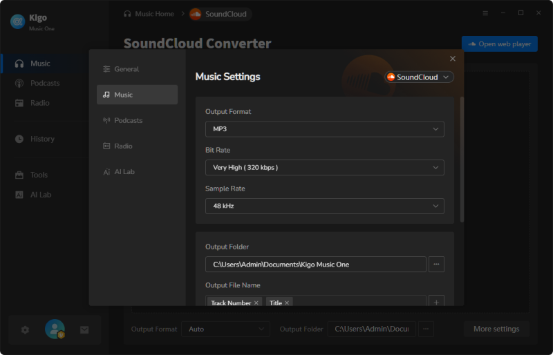 output settings