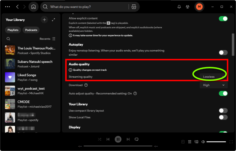 spotify app enable lossless audio