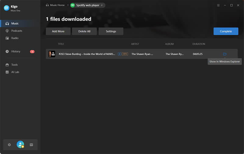 find downloaded spotify podcast