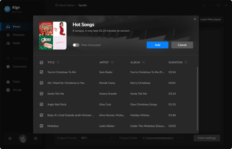select christmas songs